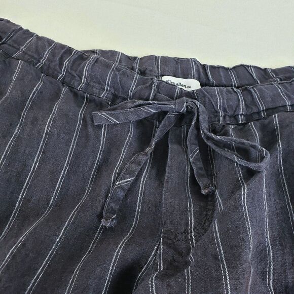 Allen Allen Striped Ankle Linen Pants Womens L Gray Coastal Scandi Minimalist - Picture 8 of 9